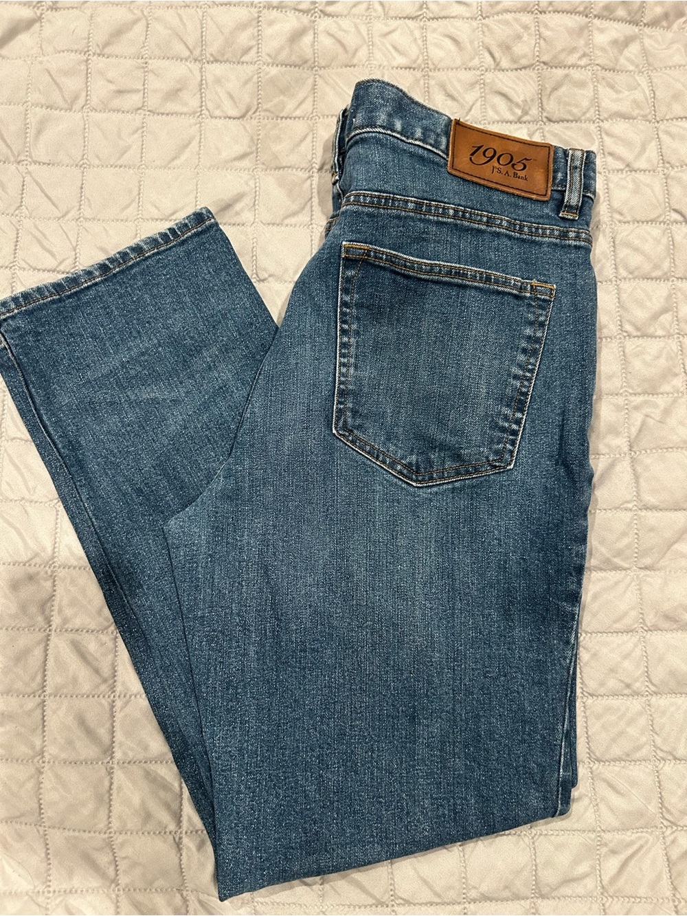 J. Crew Tailored Fit Jeans in Medium Blue with Contrast Stitching